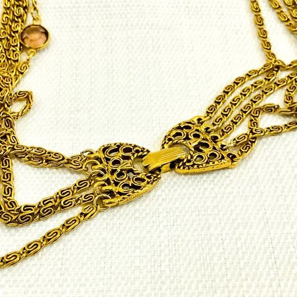 Vintage 1960s Goldette Jewelry Multi Strand Necklace with Pendants in Gold Tone - Picture 14 of 15